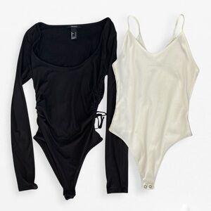 SET 2 - Black ruched scoop neck Forever 21, American Eagle white ribbed Bodysuit